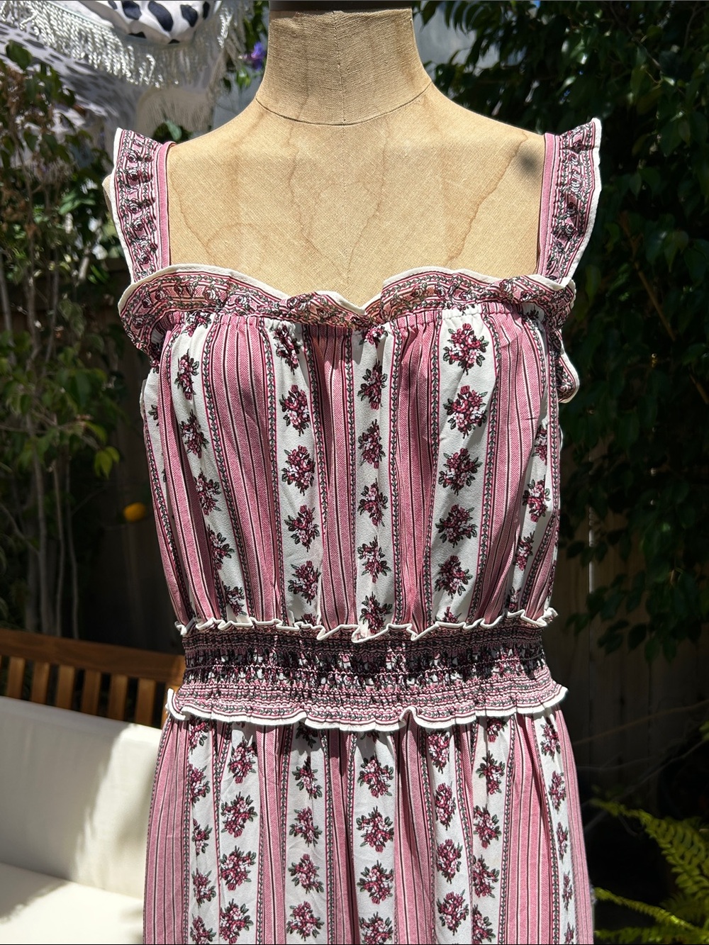 Max Studio Pink and White Floral Stripe Maxi Dress